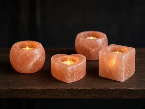 Salt tea-light holders in heart, round and cube shapes