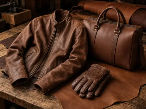 Leather jacket, gloves and bag on a bench