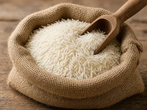 Basmati rice in a jute sack